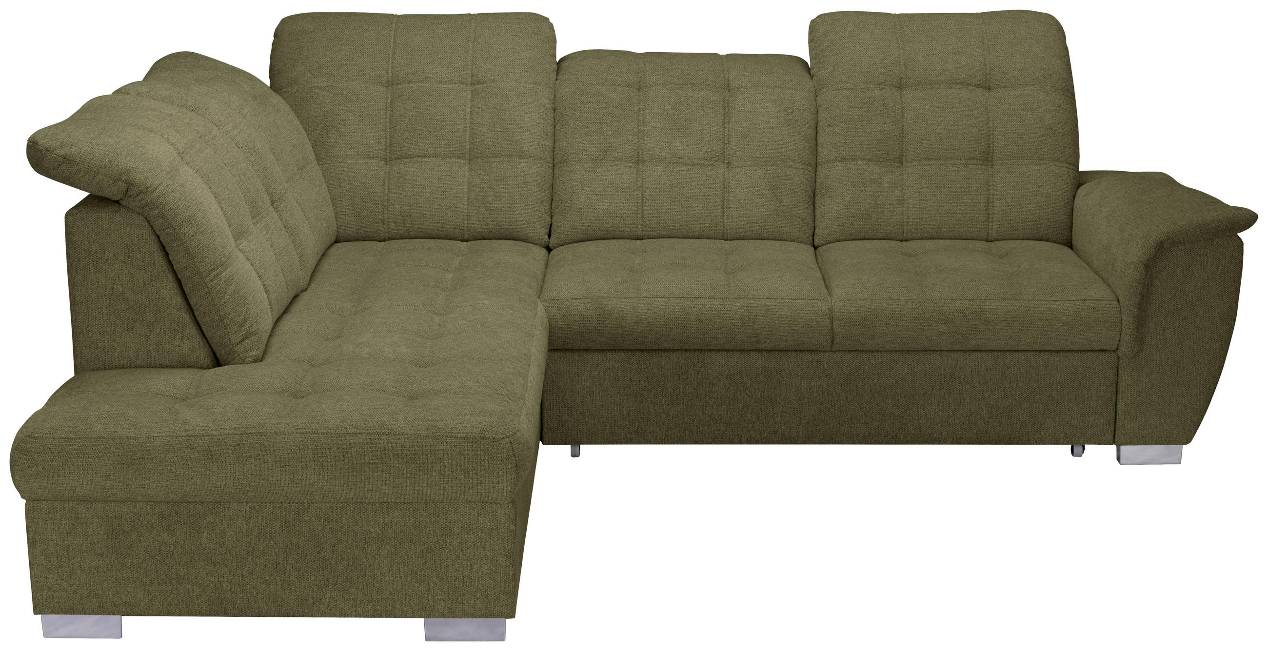ECKSOFA Olivgrün Chenille  - Chromfarben/Olivgrün, KONVENTIONELL, Kunststoff/Textil (205/260cm) - Carryhome