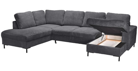 WOHNLANDSCHAFT Anthrazit Cord  - Anthrazit/Schwarz, KONVENTIONELL, Textil/Metall (197/303/148cm) - Carryhome