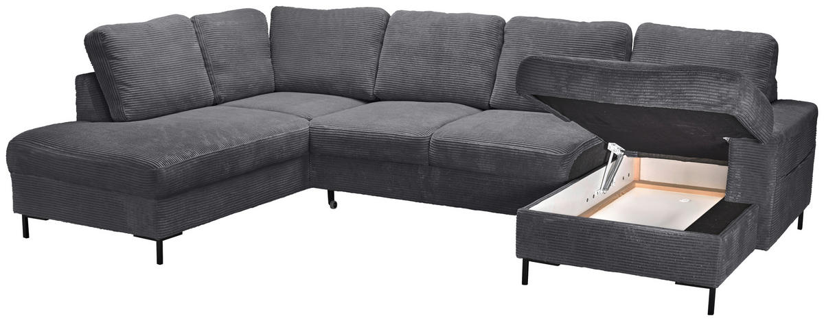 WOHNLANDSCHAFT Anthrazit Cord  - Anthrazit/Schwarz, KONVENTIONELL, Textil/Metall (197/303/148cm) - Carryhome