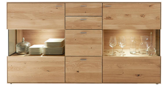 SIDEBOARD Venturo Venturo Eichefarben 183/100,2/40,9 cm - Edelstahlfarben/Eichefarben, KONVENTIONELL, Glas/Holz (183/100,2/40,9cm) - Valnatura