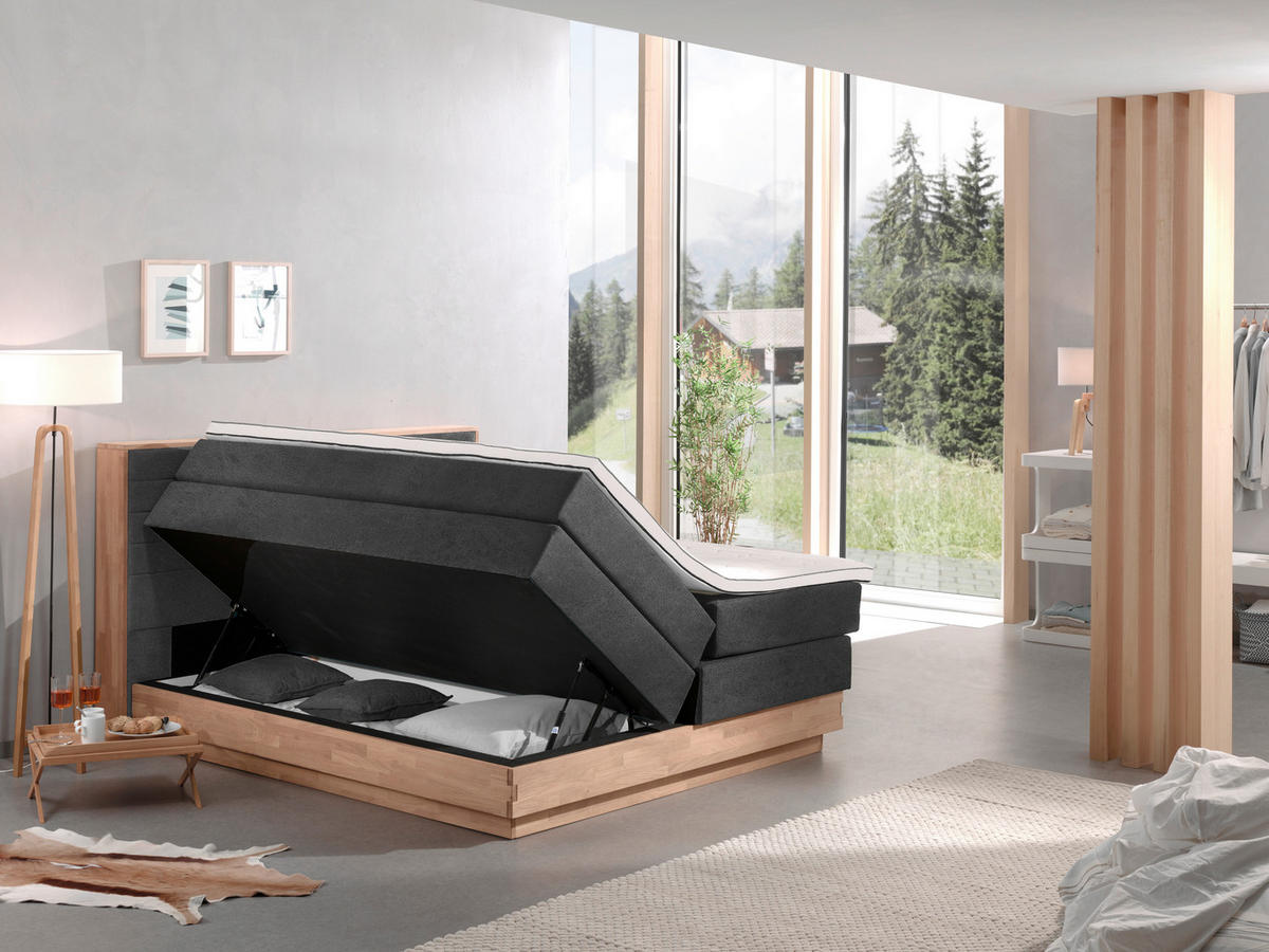 BOXSPRINGBETT 160/200 cm,  in Anthrazit, Eichefarben, Matratze, gepolstertes Kopfteil, Bettkasten, Topper, H2 + H2 = mittel  - Eichefarben/Anthrazit, MODERN, Holz/Kunststoff (160/200cm) - MID.YOU