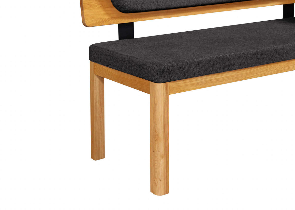 ECKBANK 155/195 cm Webstoff Schwarz, Eichefarben Eiche vollmassiv   - Eichefarben/Schwarz, KONVENTIONELL, Holz/Textil (155/195cm) - Linea Natura