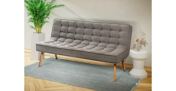 SITZBANK 183/90/79 cm Webstoff Grau Eiche vollmassiv  - Eichefarben/Grau, Design, Holz/Textil (183/90/79cm) - Linea Natura