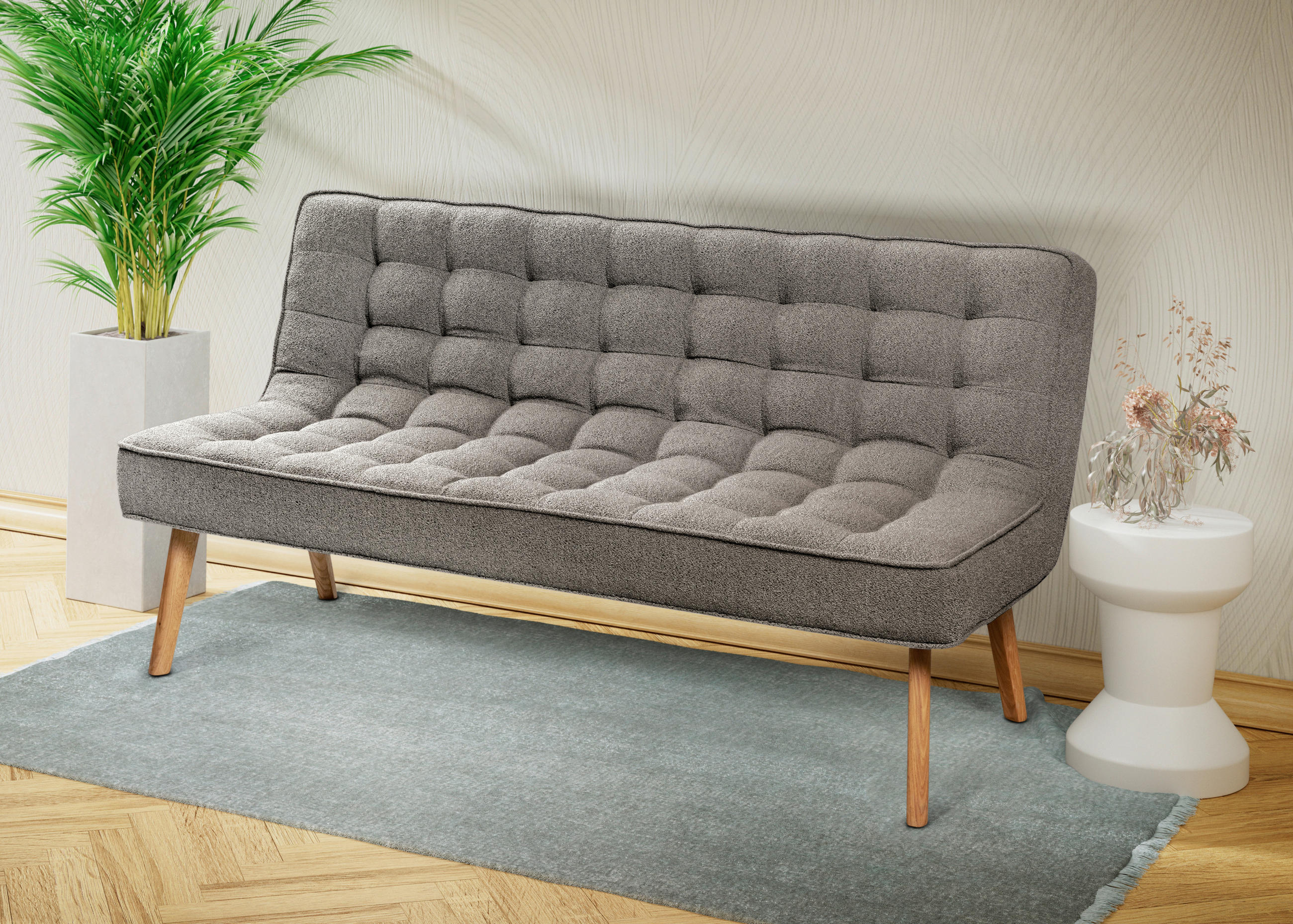 SITZBANK 183/90/79 cm Webstoff Grau Eiche vollmassiv  - Eichefarben/Grau, Design, Holz/Textil (183/90/79cm) - Linea Natura