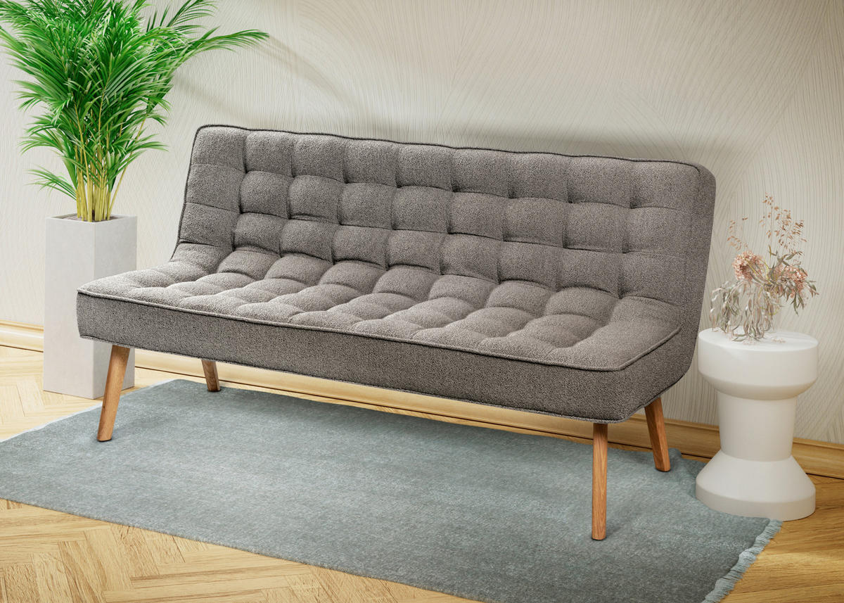 SITZBANK 183/90/79 cm Webstoff Grau Eiche vollmassiv  - Eichefarben/Grau, Design, Holz/Textil (183/90/79cm) - Linea Natura