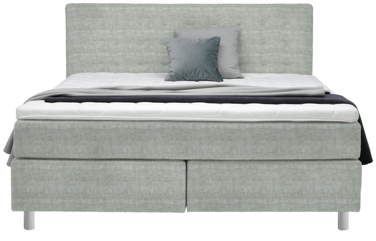 BOXSPRINGBETT 180/200 cm  in Hellgrau  - Chromfarben/Hellgrau, Konventionell, Kunststoff/Textil (180/200cm) - Voleo