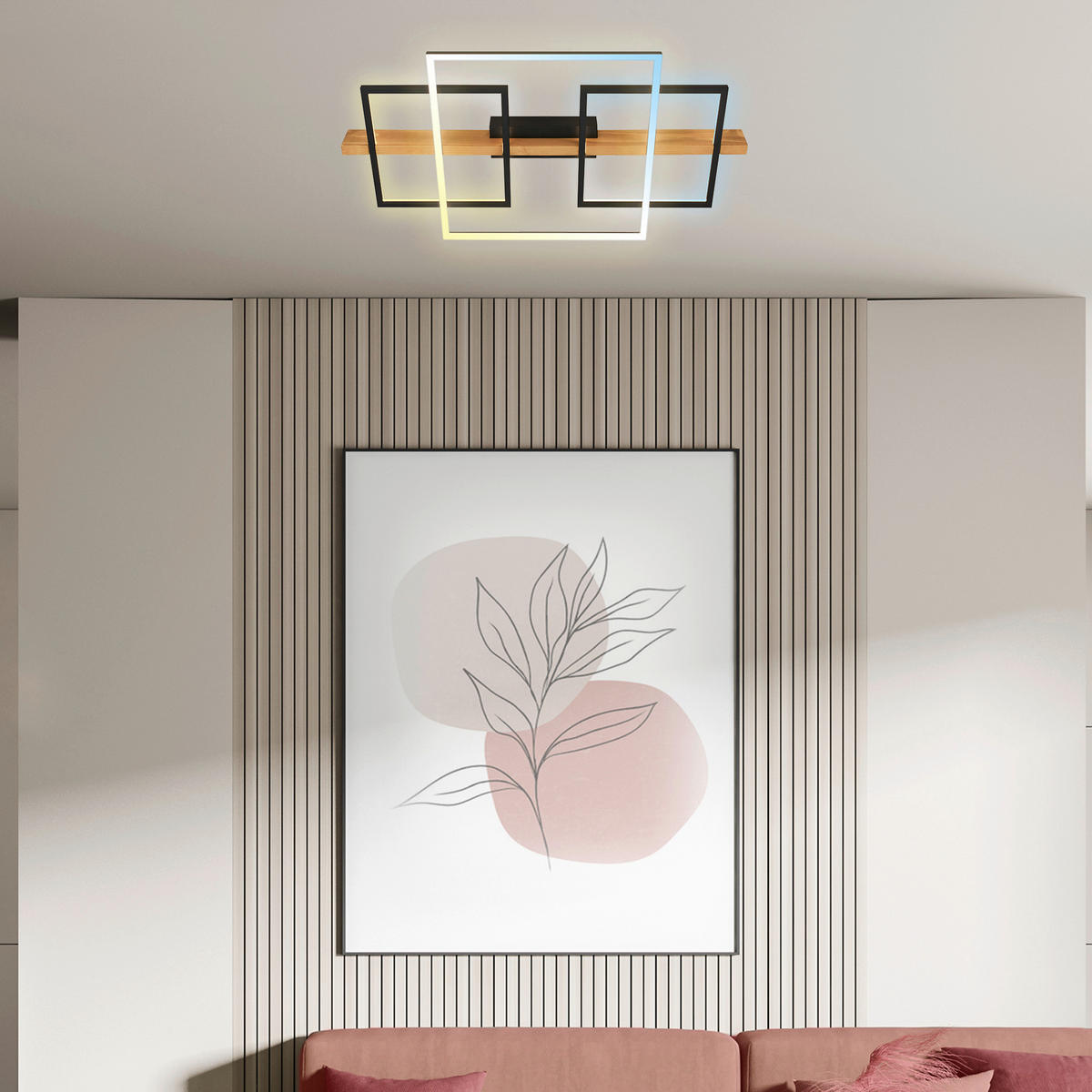 LED-DECKENLEUCHTE 75/40/8 cm   - Eichefarben/Schwarz, Natur, Holz/Metall (75/40/8cm) - Briloner