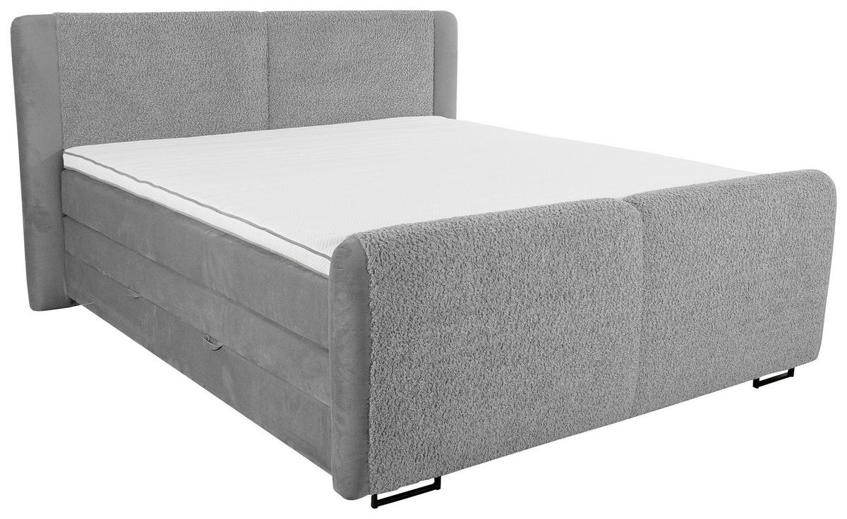 BOXSPRINGBETT 180/200 cm,  in Grau, Bettkasten, Topper, Matratzen,  - Schwarz/Grau, MODERN, Textil/Metall (180/200cm) - MID.YOU