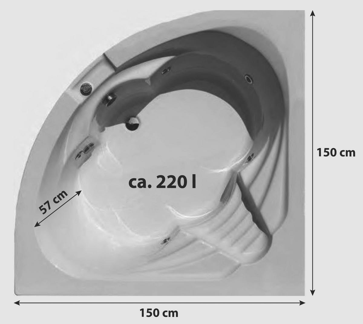 WHIRLPOOL-BADEWANNE Wandmontage   - Weiß, Basics (150/57/150cm)