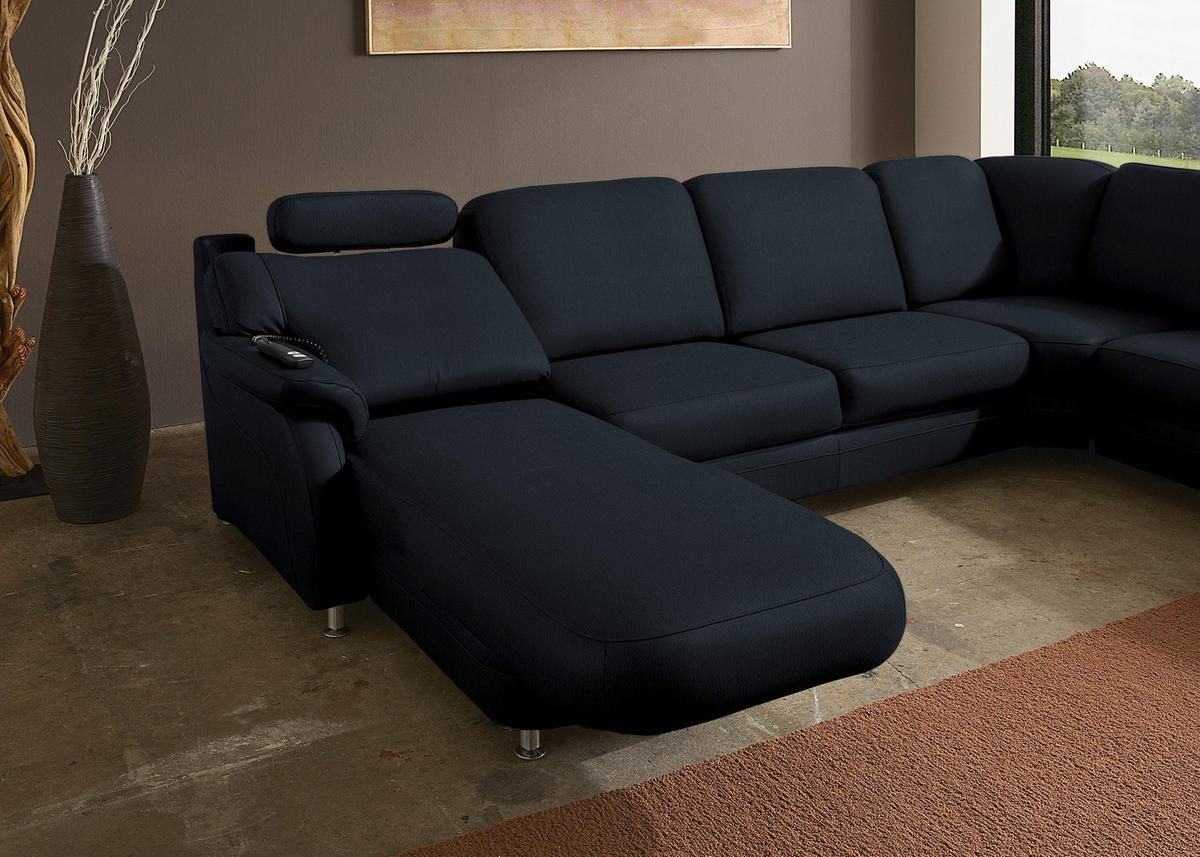 WOHNLANDSCHAFT Echtleder Dunkelblau  - Alufarben/Dunkelblau, Konventionell, Leder/Metall (165/329/239cm) - Beldomo Premium