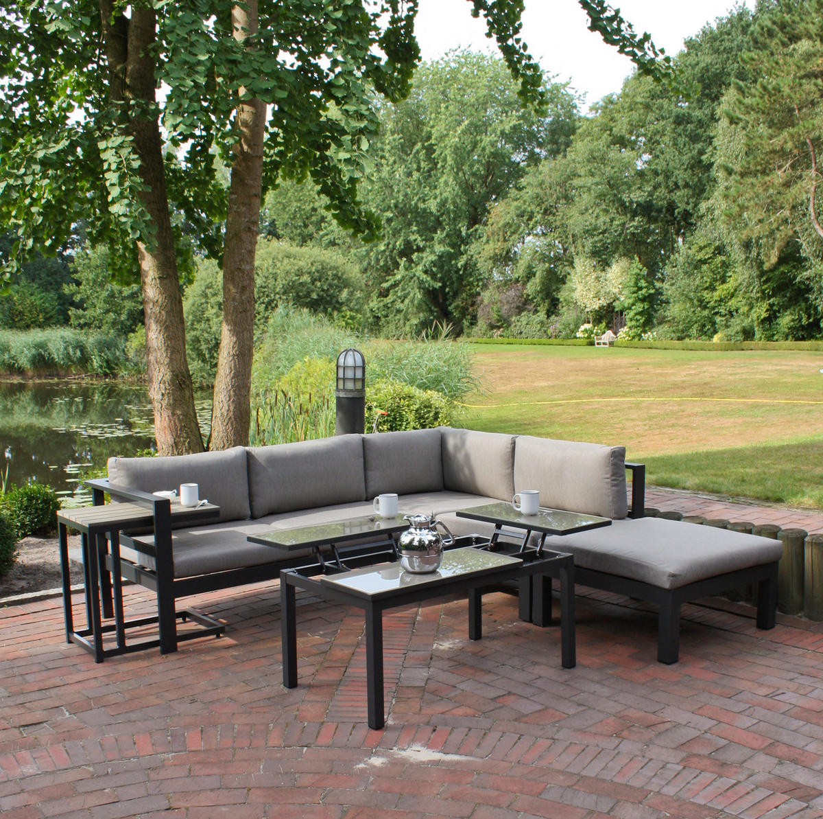 LOUNGEGARNITUR 5-teilig   177/65,5/247 cm Aluminium  - Anthrazit/Grau, Basics, Glas/Kunststoff (177/65,5/247cm) - Gardenson