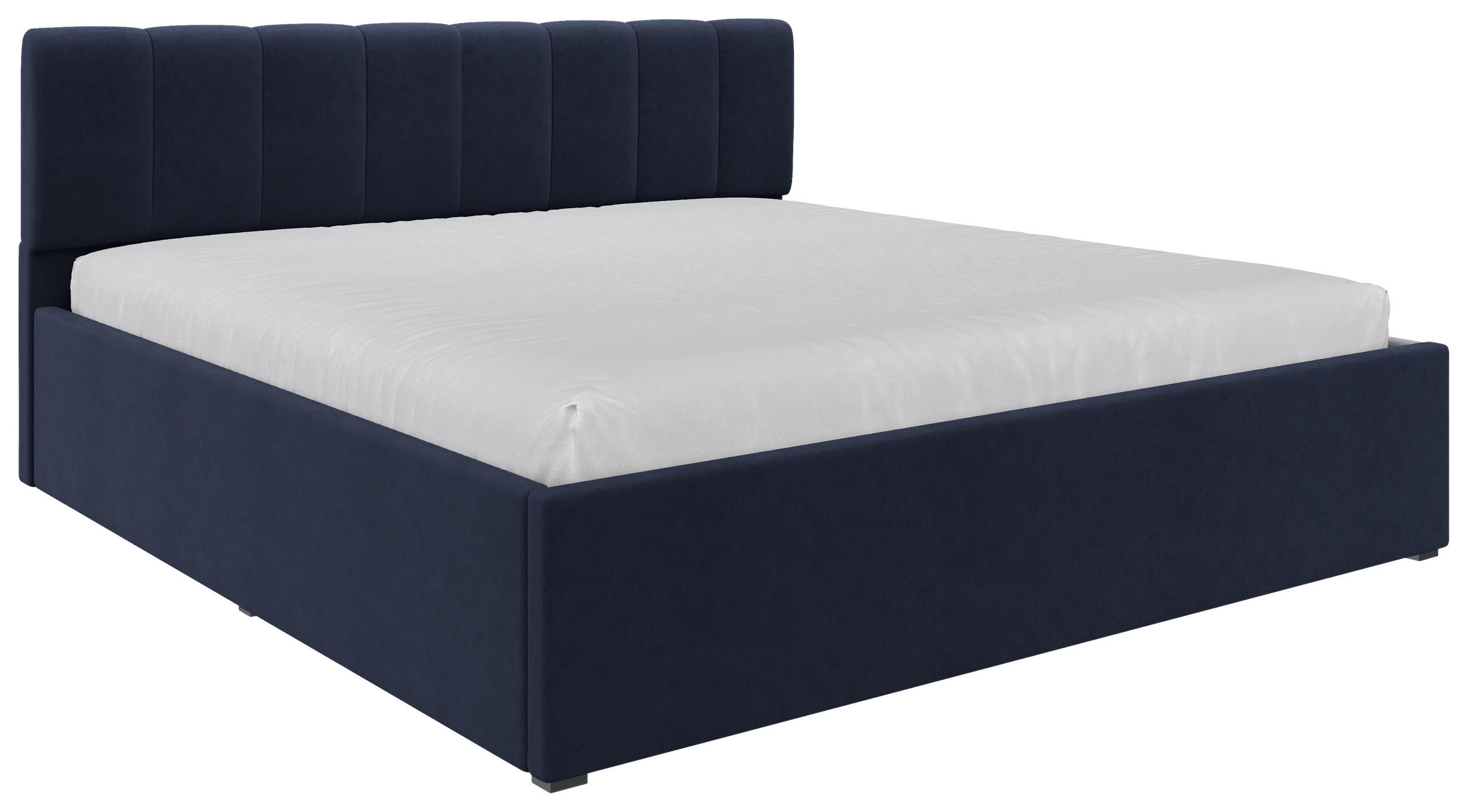 POLSTERBETT 180/200 cm,  in Dunkelblau, Lattenrost, Bettkasten,  - Schwarz/Naturfarben, Design, Holz/Kunststoff (180/200cm) - Stylife