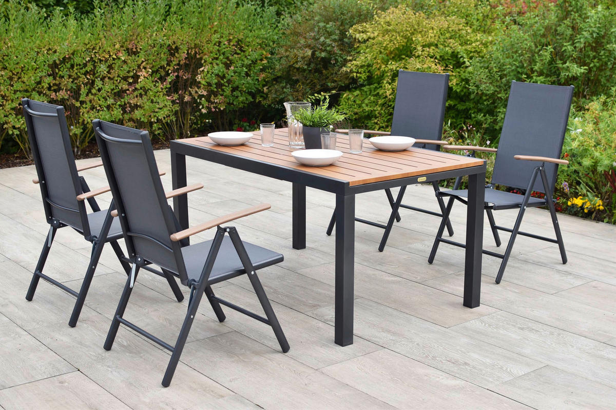 GARTENSTUHL-SET Aluminium Graphitfarben, Grau, Naturfarben  - Graphitfarben/Naturfarben, KONVENTIONELL, Textil/Metall (57,5/105/66cm) - Gardenson