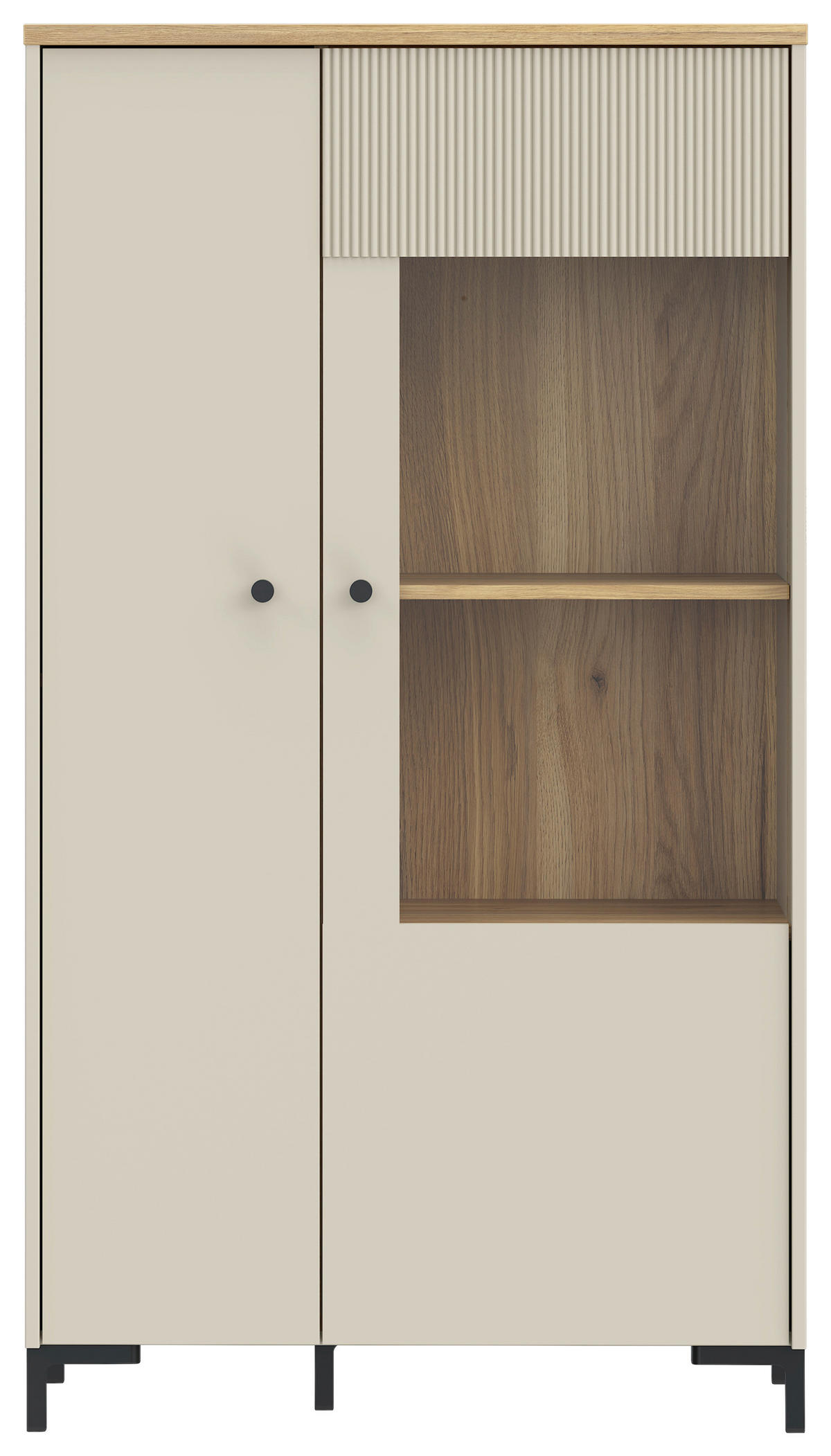 VITRINA, barve hrasta, peščene barve - črna/barve hrasta, Moderno, kovina/umetna masa (83,1/149,4/41,9cm) - Hom`in
