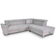 ECKSOFA inkl. Funktionen Hellgrau Cord  - Silberfarben/Hellgrau, Design, Textil/Metall (257/226cm) - Xora