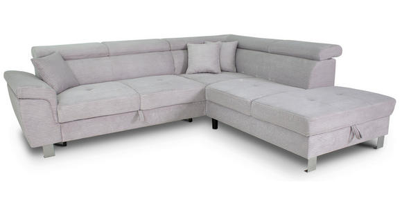 ECKSOFA inkl. Funktionen Hellgrau Cord - Silberfarben/Hellgrau, Design, Textil/Metall (257/226cm) - Xora