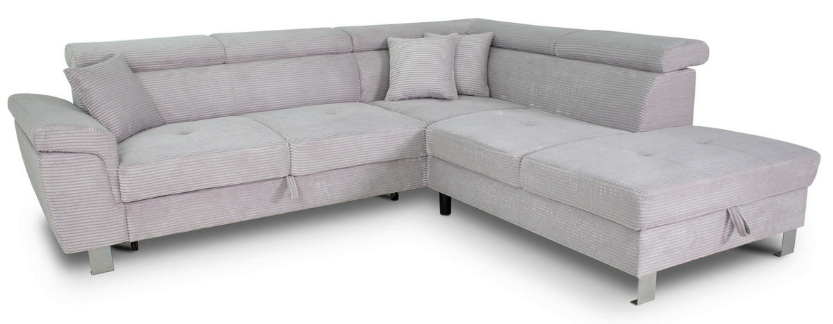 ECKSOFA in Cord Hellgrau  - Silberfarben/Hellgrau, Design, Textil/Metall (257/226cm) - Xora