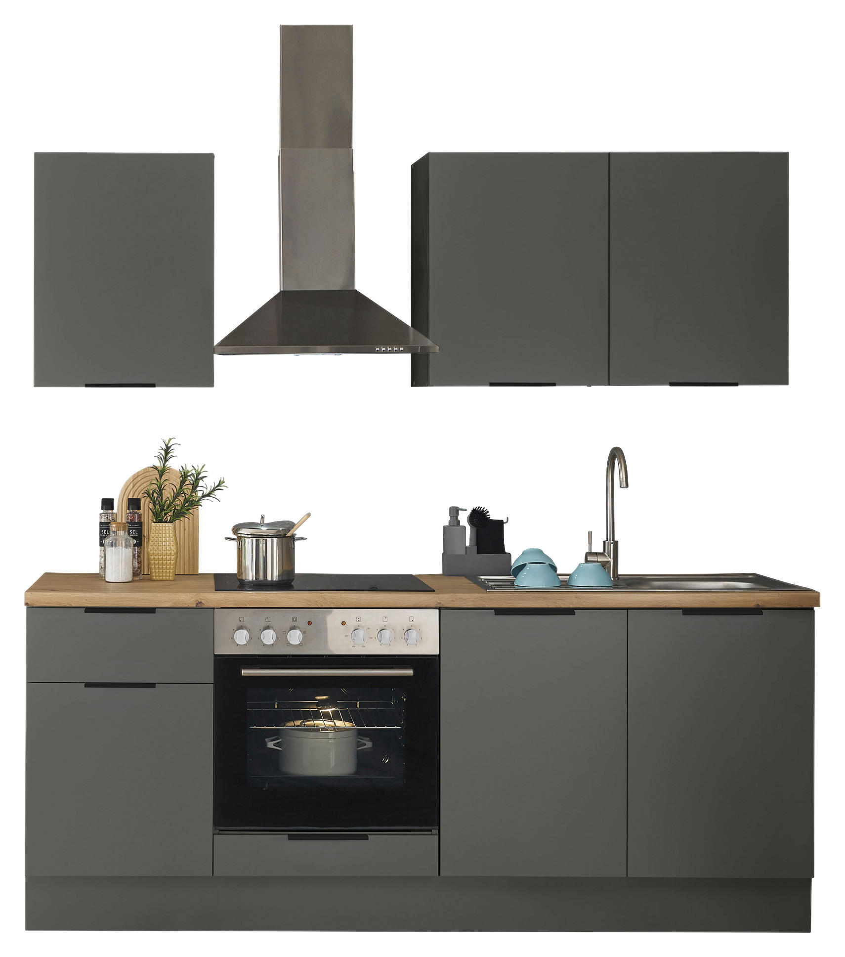 KÜCHENBLOCK   in Graphitfarben  - Schwarz/Graphitfarben, Basics, Holzwerkstoff/Metall (210/211/60cm) - Carryhome