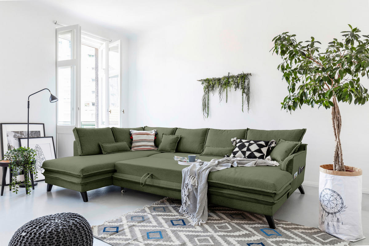 SJEDEĆA GARNITURA tekstil  zelena   - zelena/crna, Design, tekstil/drvo (200/300/150cm) - P & B