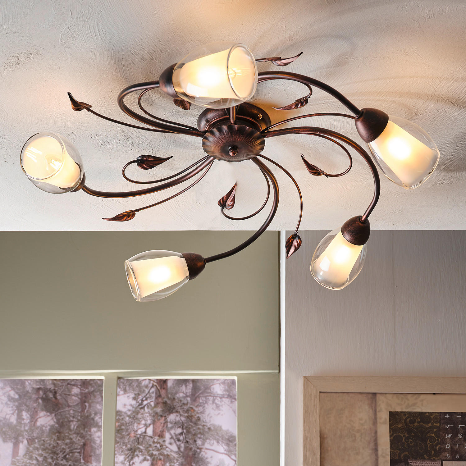 DECKENLEUCHTE 4716 LILIANA 60/20 cm   - Bronzefarben, KONVENTIONELL, Glas/Metall (60/20cm)
