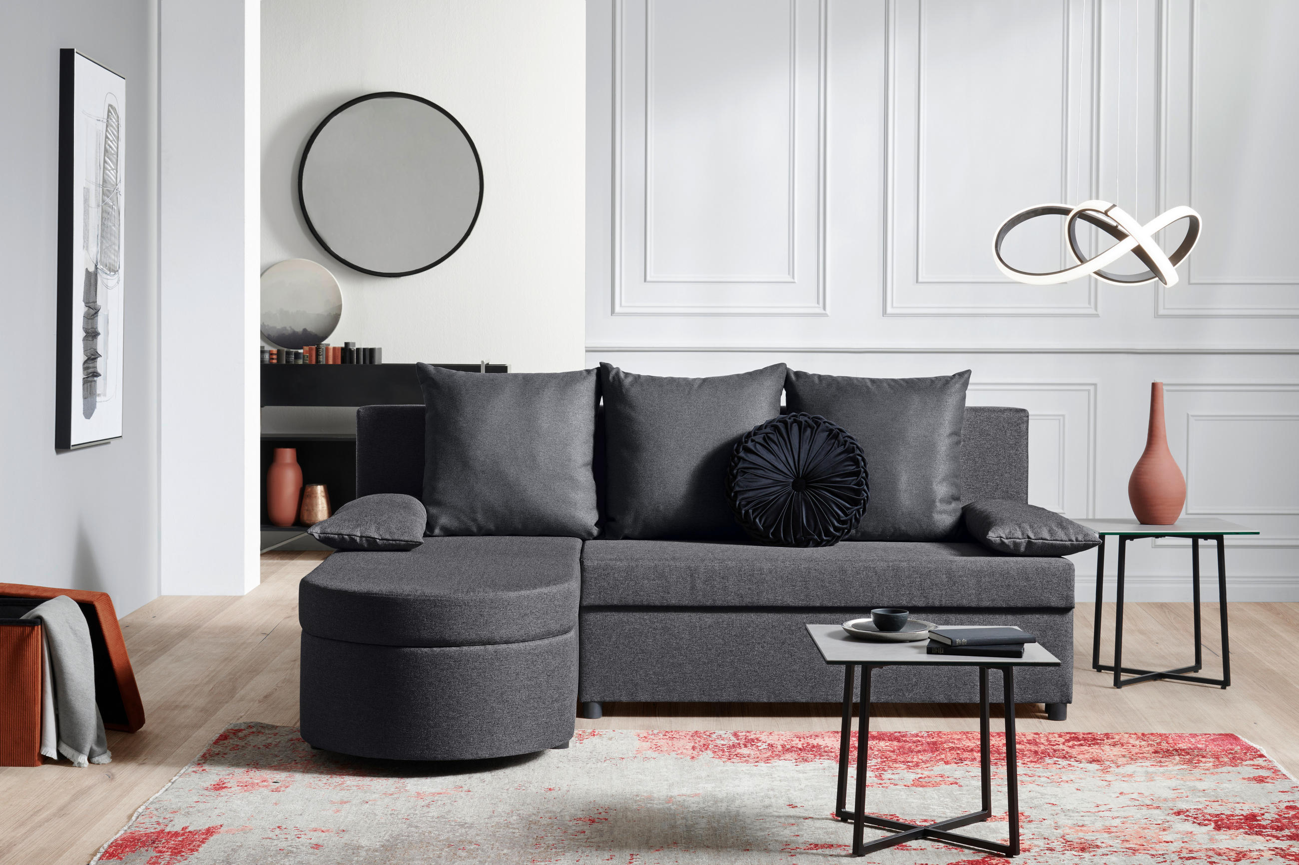 ECKSOFA Dunkelgrau Webstoff  - Dunkelgrau/Anthrazit, KONVENTIONELL, Kunststoff/Textil (159/196cm) - Ti'me