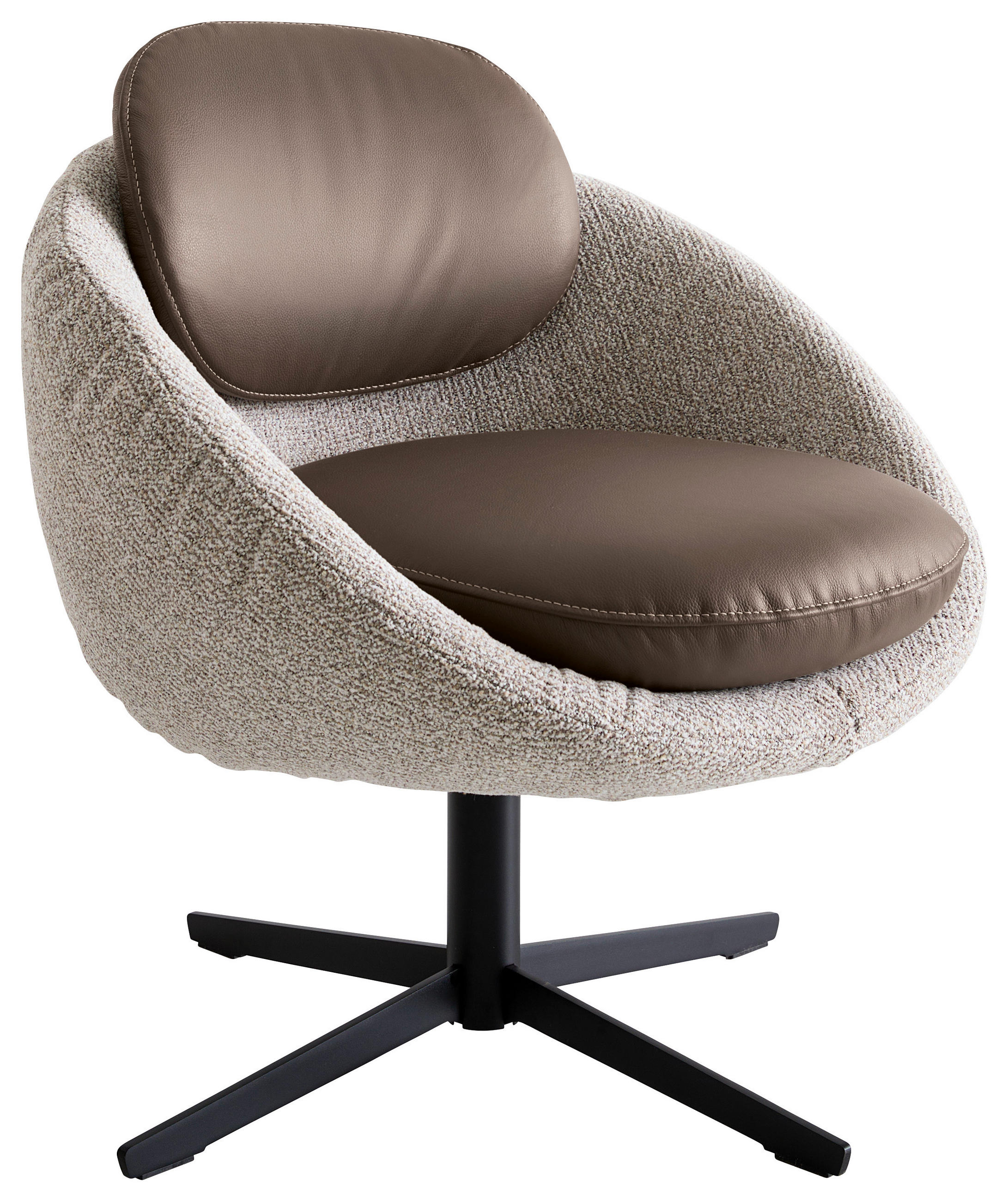 SESSEL in Echtleder Braun, Beige  - Beige/Schwarz, Design, Leder/Textil (77/82/75cm) - Koinor