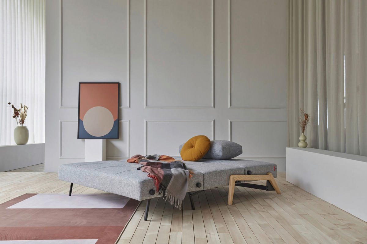 SCHLAFSOFA Flachgewebe Hellgrau  - Eichefarben/Hellgrau, Design, Holz/Textil (168/79/98cm) - Innovation