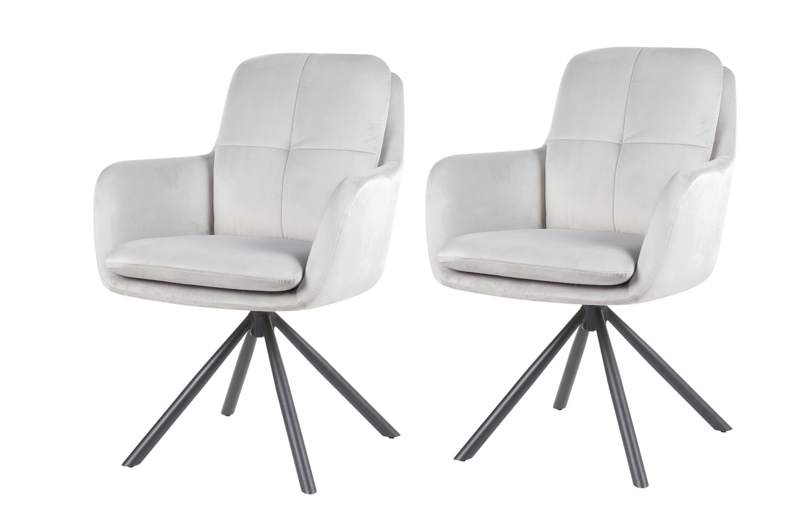 ARMLEHNSTUHL-SET 2 Stück Sitzfläche 360° drehbar, inklusive Armlehnen Samt, Velours  - Hellgrau/Schwarz, MODERN, Textil/Metall (63/89/70cm) - MID.YOU