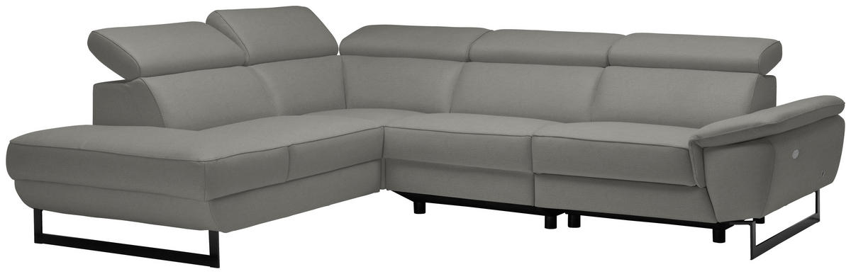 ROHOVÁ SEDAČKA, kůže, šedá - šedá/černá, Design, kov/kůže (225/281cm) - Celina Home