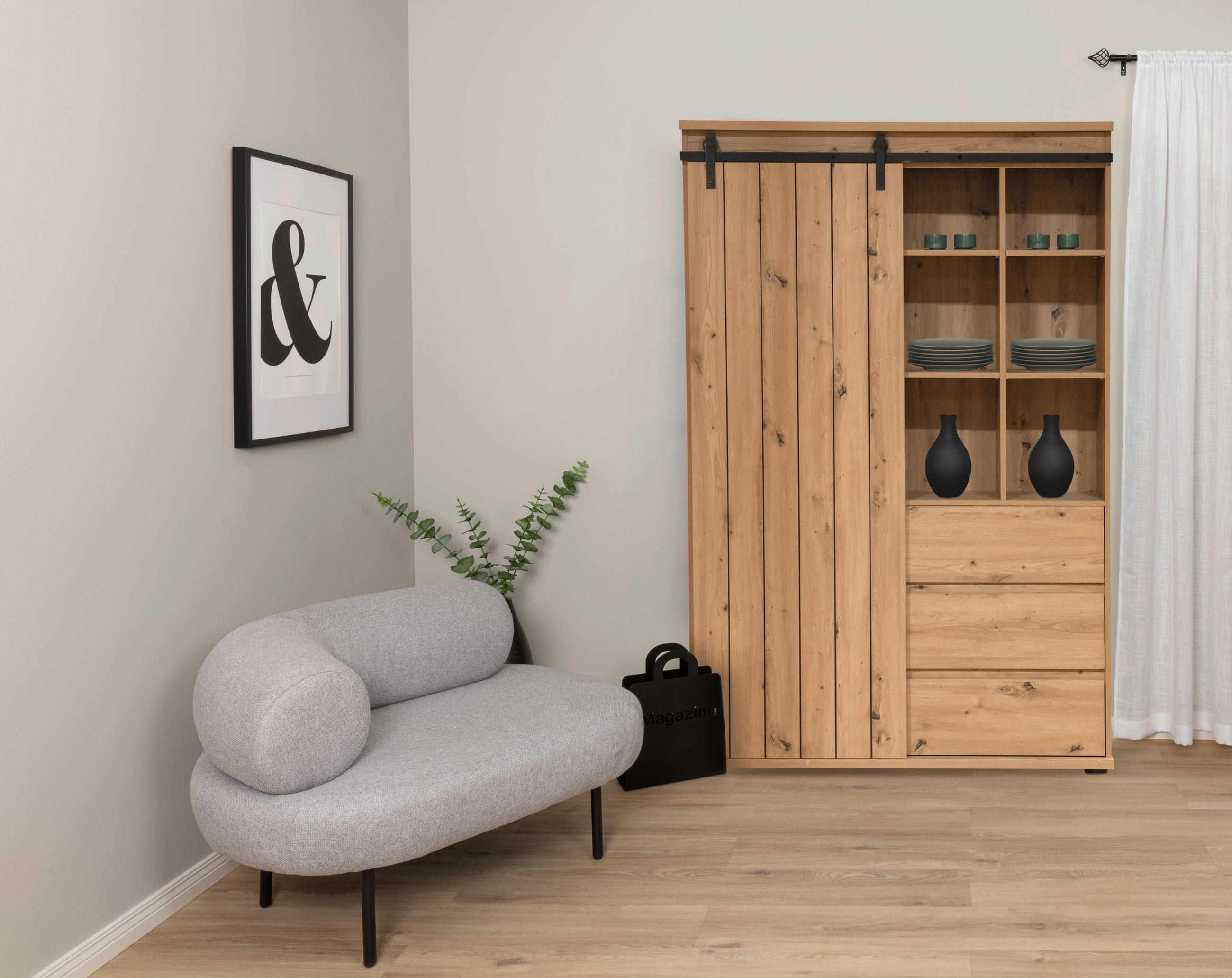 HIGHBOARD  in 120/182/43 cm  - Eichefarben/Schwarz, Lifestyle, Holzwerkstoff/Kunststoff (120/182/43cm) - Landscape