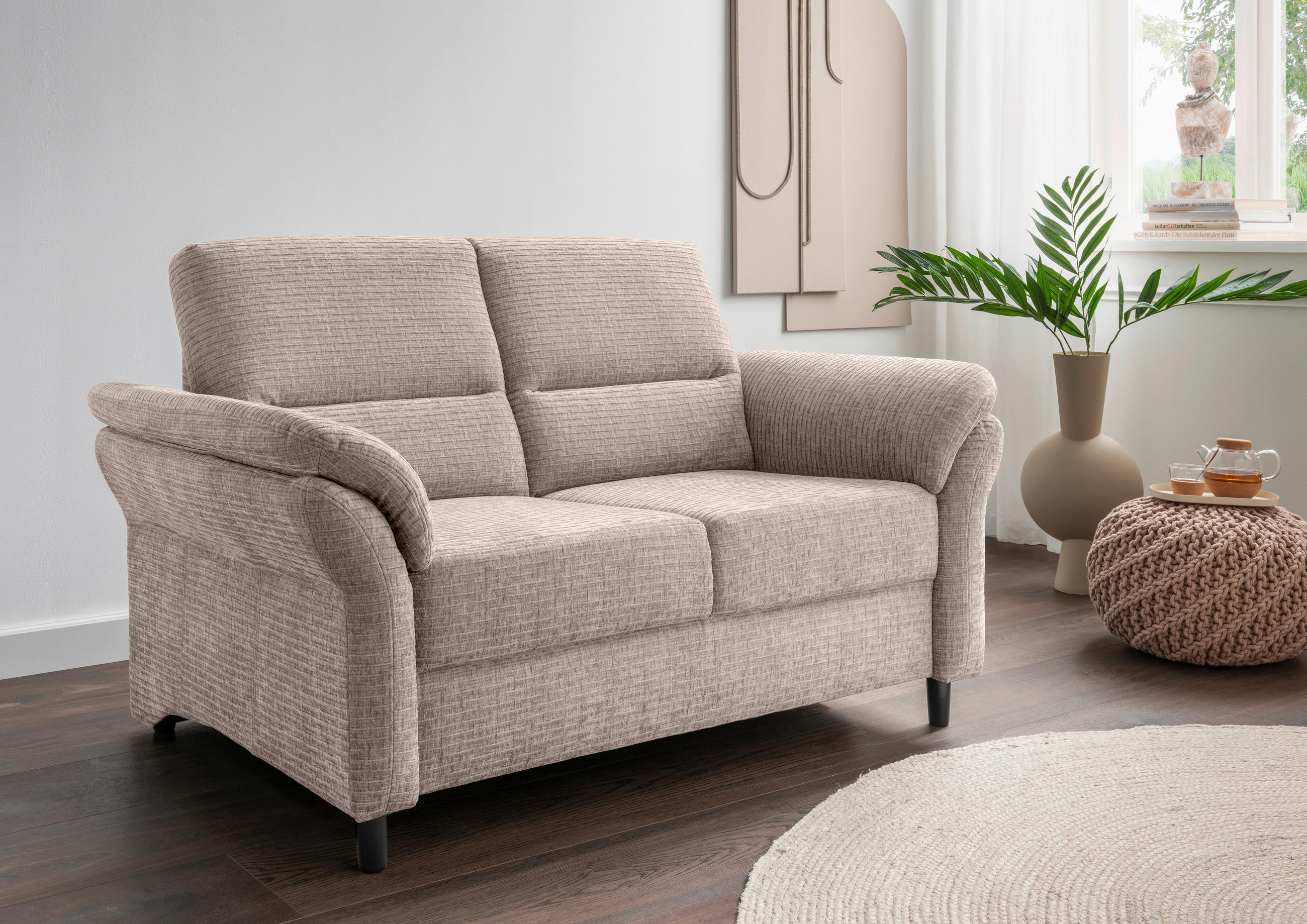 2-SITZER-SOFA in Mikrofaser Beige  - Beige/Schwarz, Modern, Holz/Textil (147/90/89cm) - Livetastic