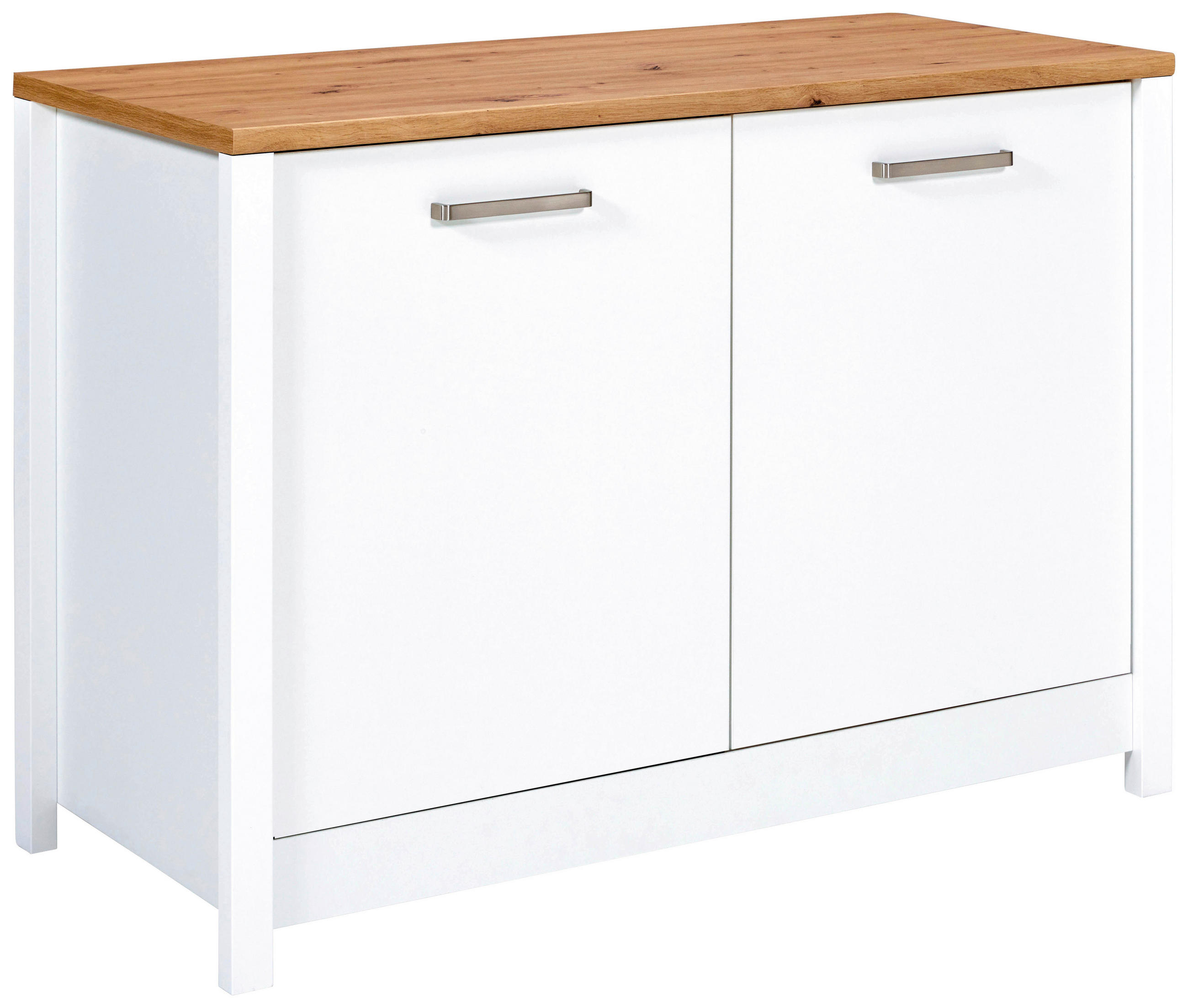 SPÜLENUNTERSCHRANK 130/92/60 cm  in Weiß, Eiche Artisan  - Silberfarben/Eiche Artisan, MODERN, Holzwerkstoff/Metall (130/92/60cm) - home24