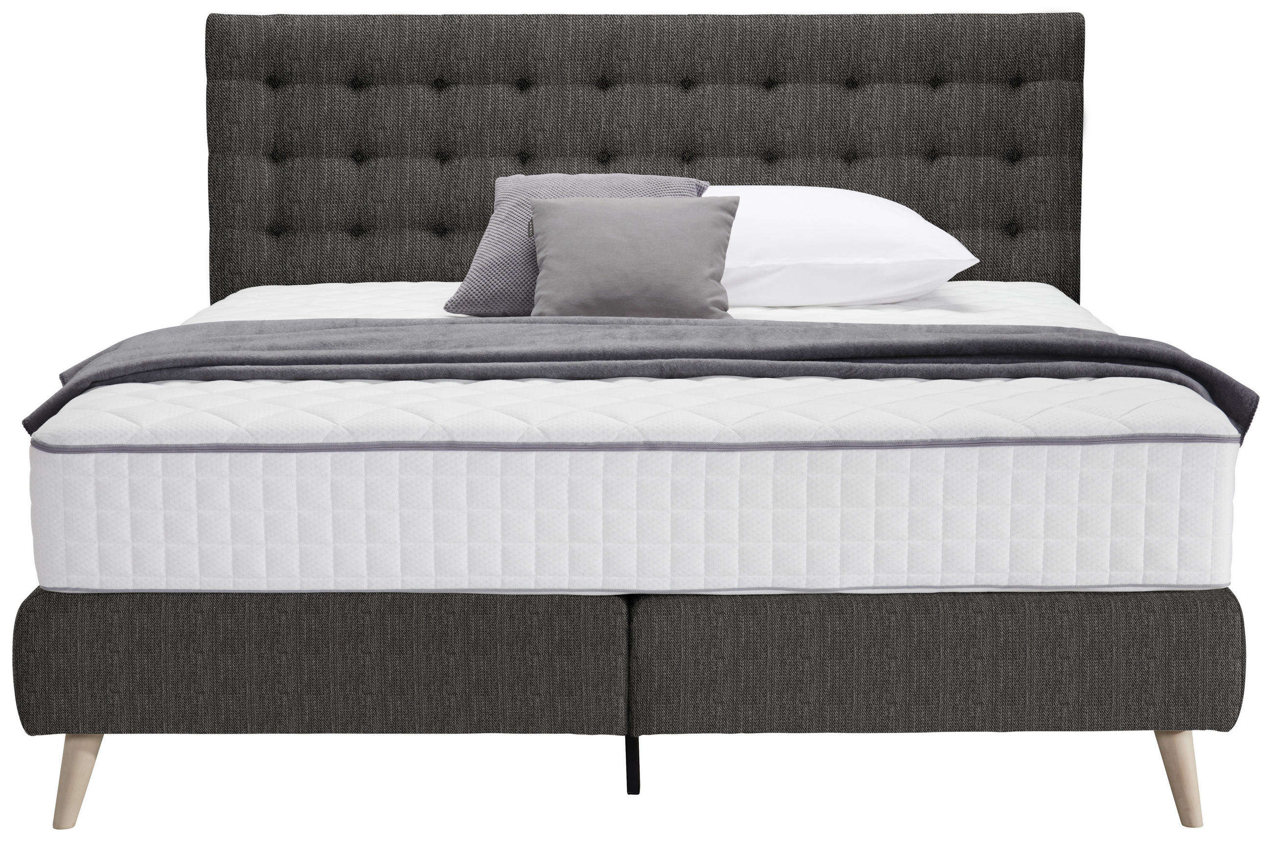 BOXSPRING-ÁGY 160/200 cm  sötétszürke  - sötétszürke, Design, textil/fa (160/200cm) - Carryhome