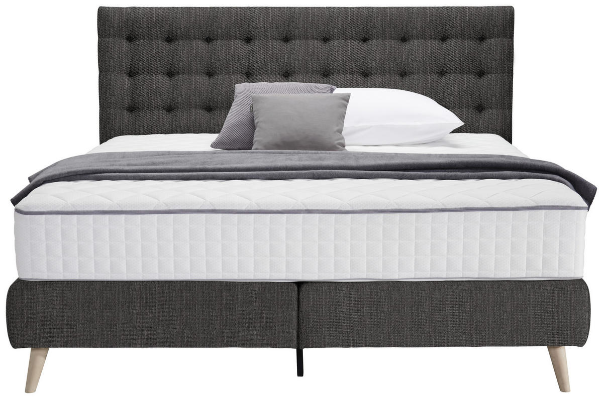 BOXSPRING-ÁGY 160/200 cm  sötétszürke  - sötétszürke, Design, textil/fa (160/200cm) - Carryhome