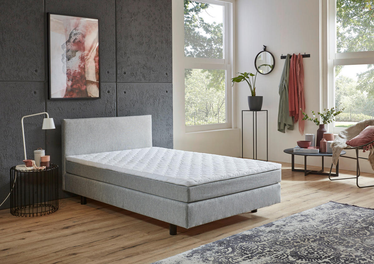 BOXSPRINGBETT 140/200 cm,  in Grau, Topper, Matratze, H2 = mittel  - Schwarz/Grau, KONVENTIONELL, Holzwerkstoff/Kunststoff (140/200cm) - Livetastic