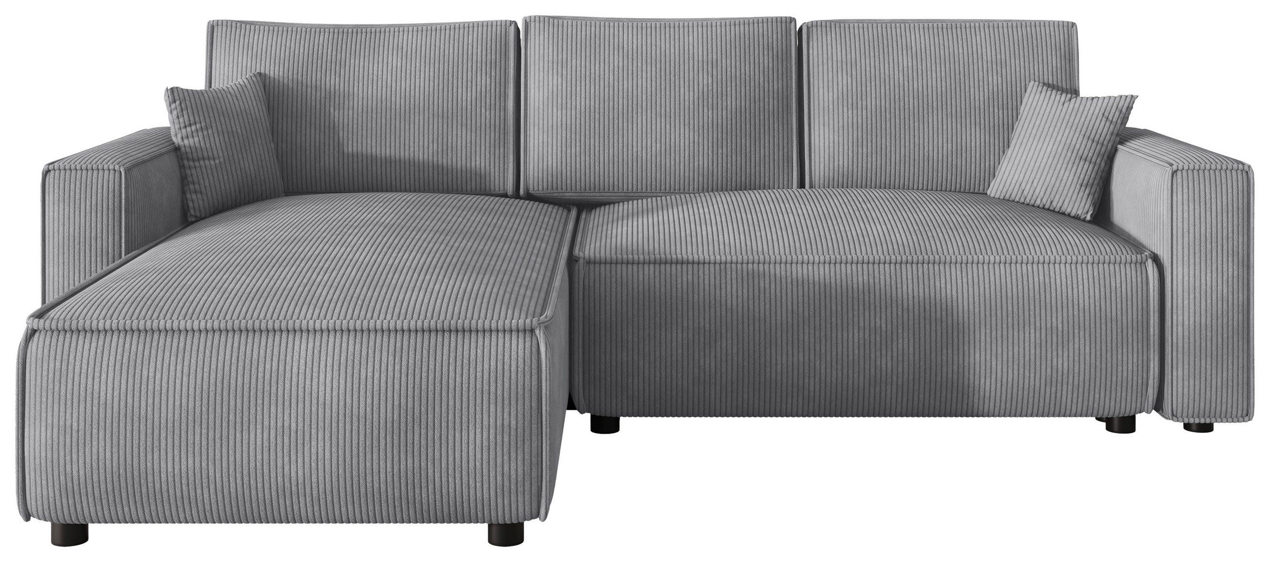ECKSOFA Grau Cord Zierkissen, Rückenkissen, Bettkasten, Schlaffunktion, Rücken echt, Liegefläche im Originalstoff  - Schwarz/Grau, MODERN, Kunststoff/Textil (190/280cm) - Carryhome