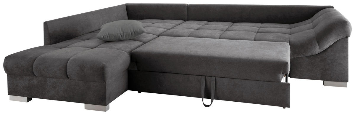 ECKSCHLAFSOFA  in Mikrofaser Anthrazit  - Anthrazit/Silberfarben, Design, Holz/Textil (202/298cm) - MID.YOU