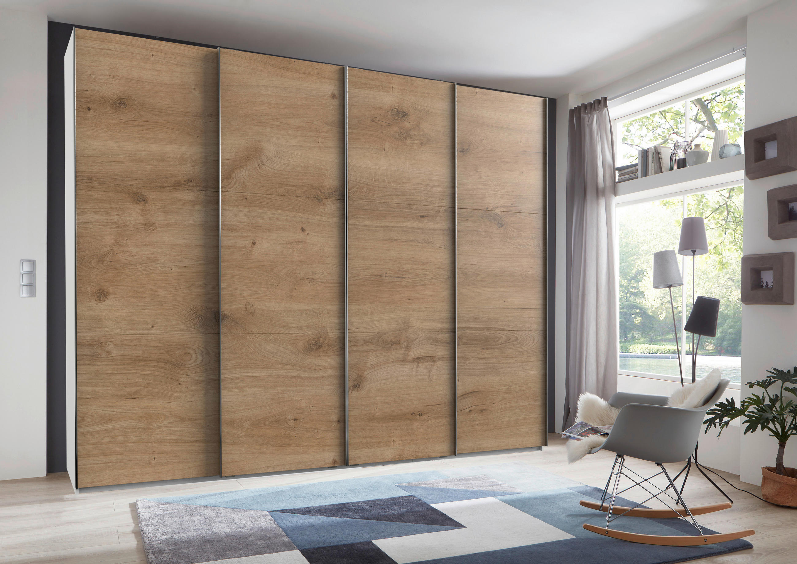 GARDEROB MED SKJUTDÖRRAR 300/236/65 cm 4-dörrar - vit/kromfärg, Modern, trämaterial (300/236/65cm) - MID.YOU