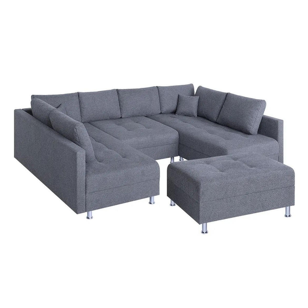 WOHNLANDSCHAFT Grau Webstoff  - Chromfarben/Schwarz, Design, Textil (192/308/192cm) - P & B