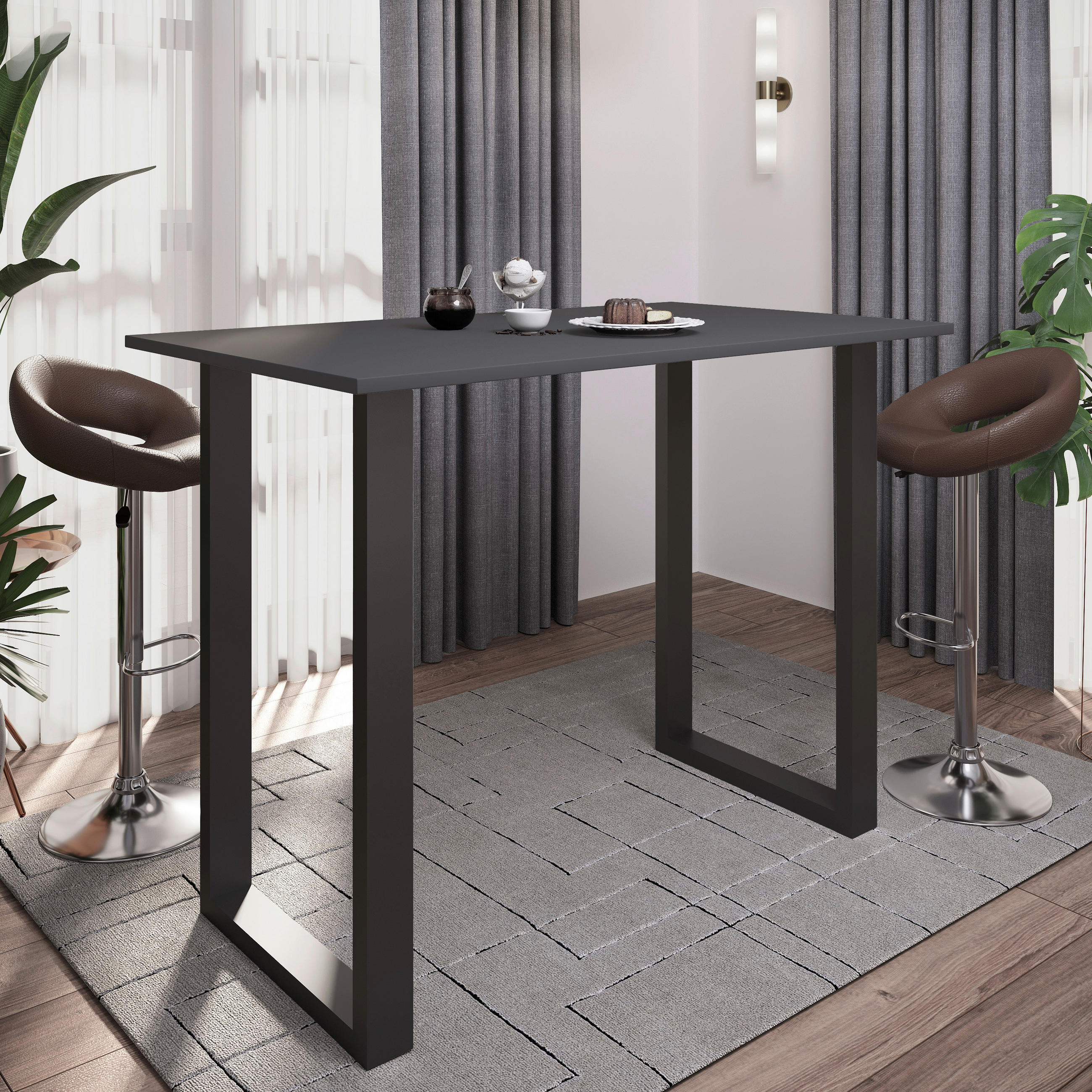 BARTISCH rechteckig Anthrazit, Schwarz  - Anthrazit/Schwarz, KONVENTIONELL, Holzwerkstoff/Metall (140/80/102cm)