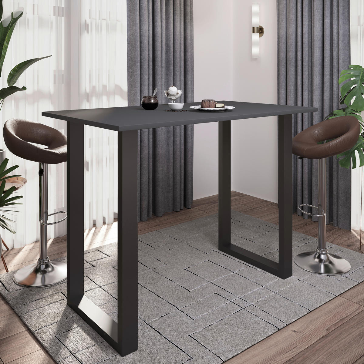 BARTISCH rechteckig Anthrazit, Schwarz  - Anthrazit/Schwarz, KONVENTIONELL, Holzwerkstoff/Metall (140/80/102cm)