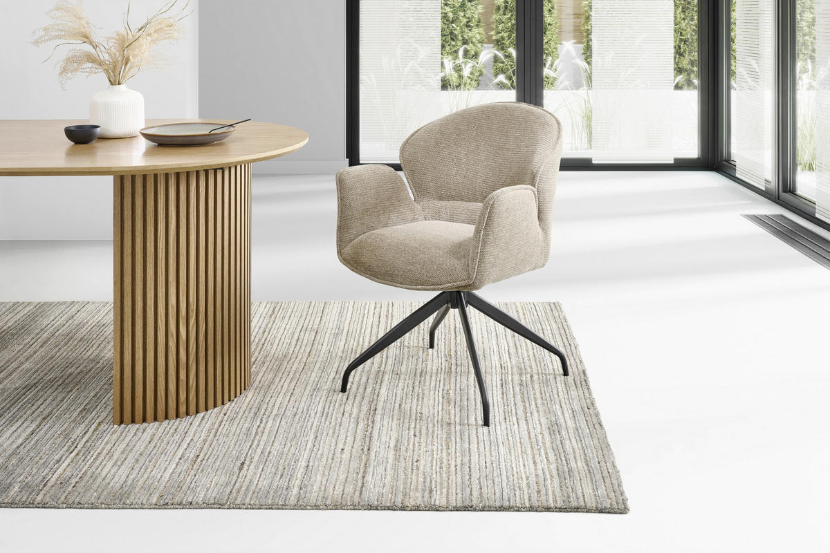 ARMLEHNSTUHL  Sitzfläche 360° drehbar Webstoff  - Schwarz/Grau, MODERN, Holz/Textil (60/86/61cm) - MID.YOU