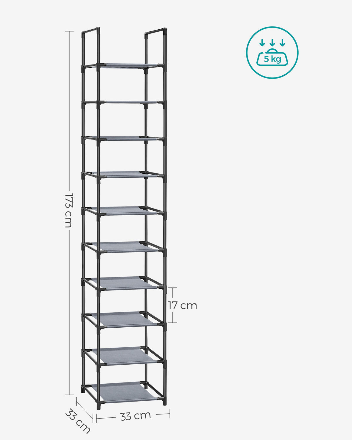 REGÁL NA TOPÁNKY, sivá, 33/173/33 cm - sivá, Basics, kov/textil (33/173/33cm)