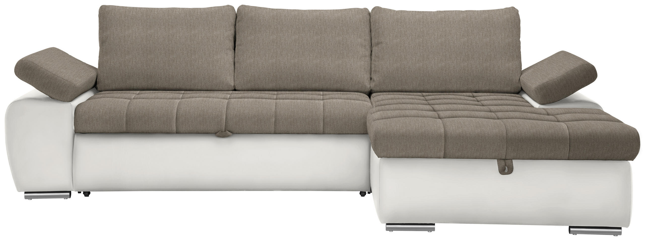 ECKSOFA Weiß, Beige Flachgewebe  - Beige/Weiß, Design, Kunststoff/Textil (271/175cm) - MID.YOU