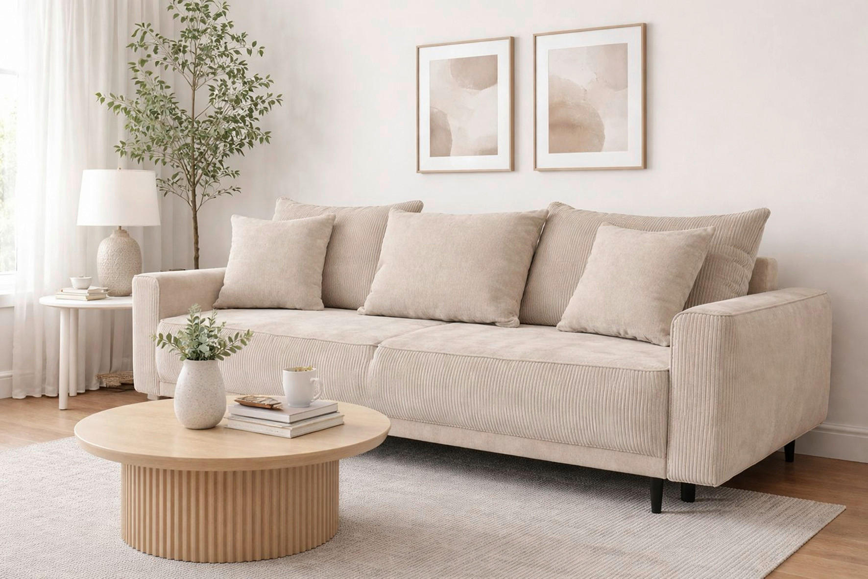 Canapea Extensibilă, textil, bej