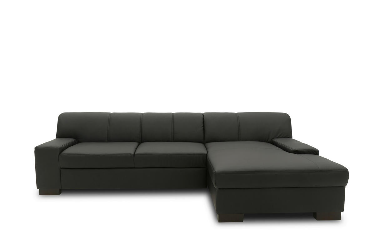 ECKSOFA  in Lederlook Schwarz  268/153 cm  - Wengefarben/Schwarz, Design, Holz/Textil (268/153cm) - MID.YOU