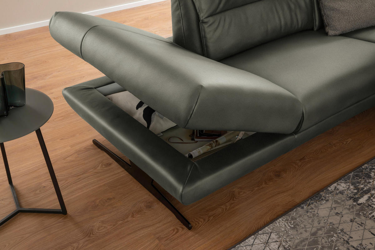 ECKSOFA Grau Echtleder  - Schwarz/Grau, Design, Leder/Metall (258/286cm) - Schöner Wohnen
