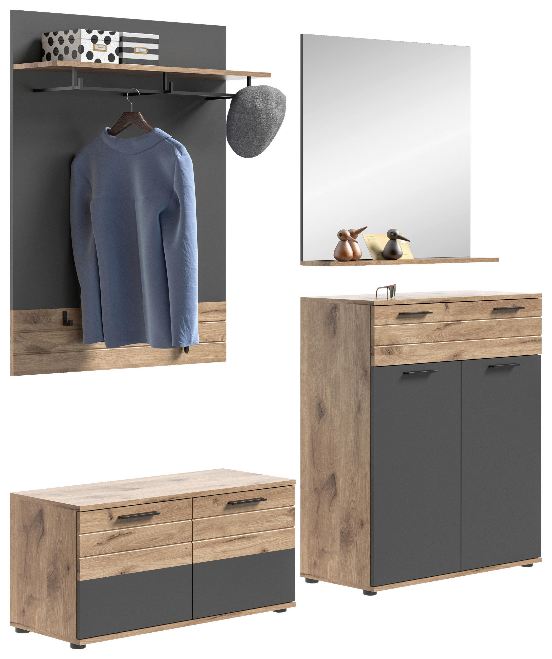 GARDEROBE 4-teilig in 195/200/38 cm - Glas/Holzwerkstoff (195/200/38cm) - MID.YOU