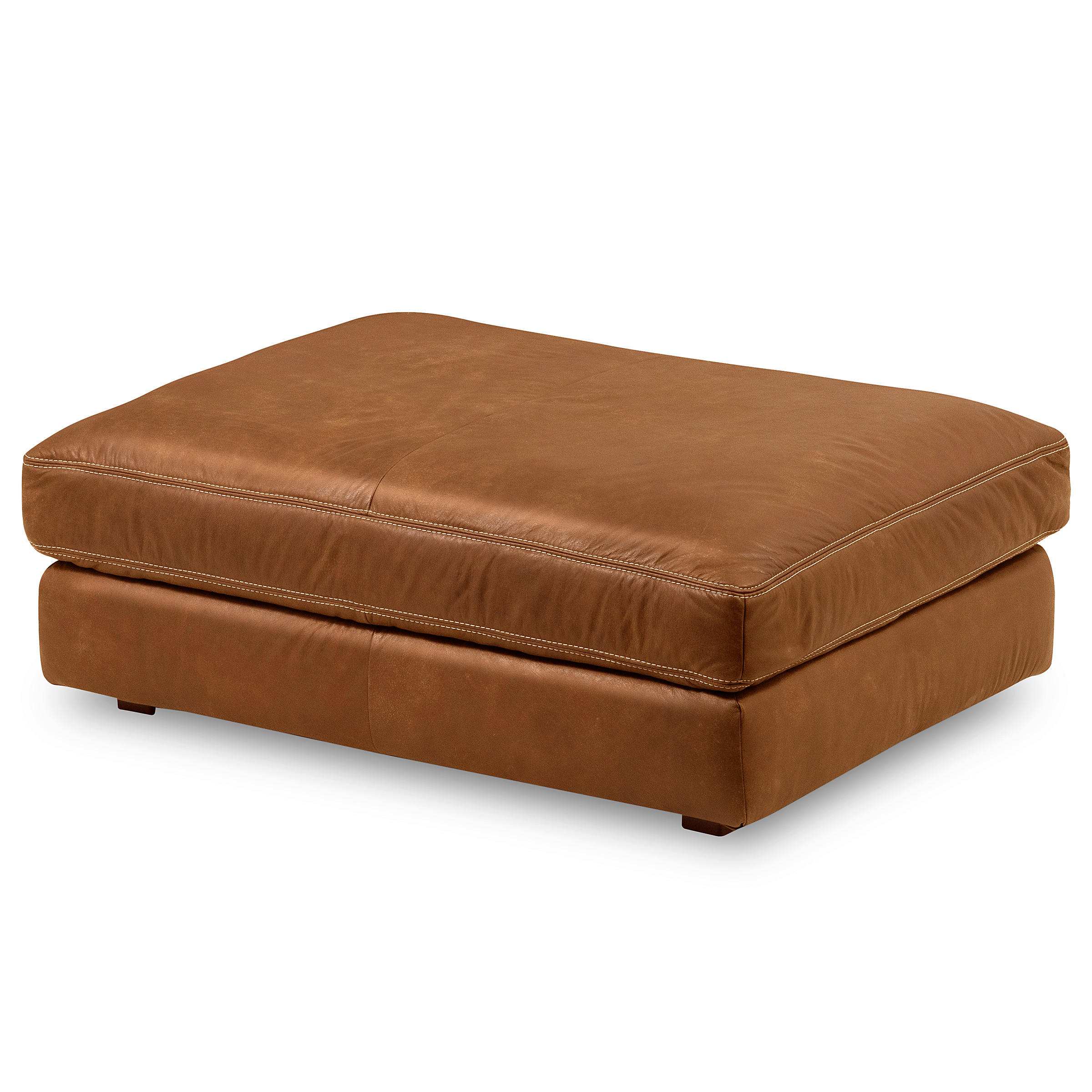 HOCKER in Leder Cognac  - Cognac/Beige, Design, Leder/Kunststoff (123/45/93cm) - Livetastic