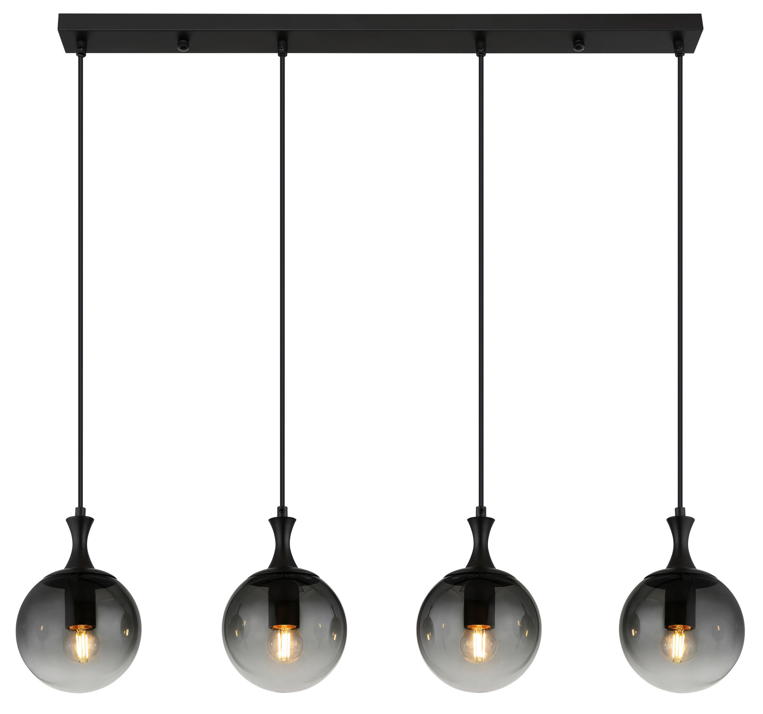 HÄNGELEUCHTE 90/15/130 cm    - Schwarz, Design, Glas/Kunststoff (90/15/130cm) - Globo